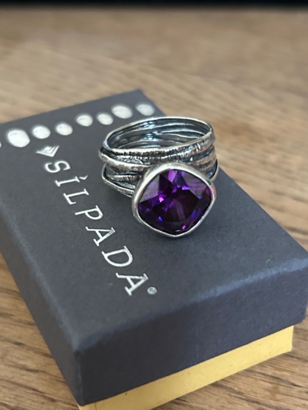 Silpada .925 Sterling Silver Ring with Deep Purple Gem